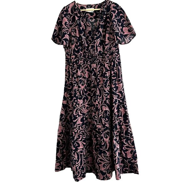 Anthropologie Somerset Maxi Dress Size 1x Smocked Waist Tiered A-Line Floral - Picture 2 of 11